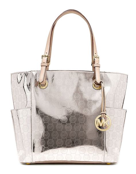 michael kors jet set metallic nickel|michael michael kors jet set ew signature tote nickel mirror metallic.